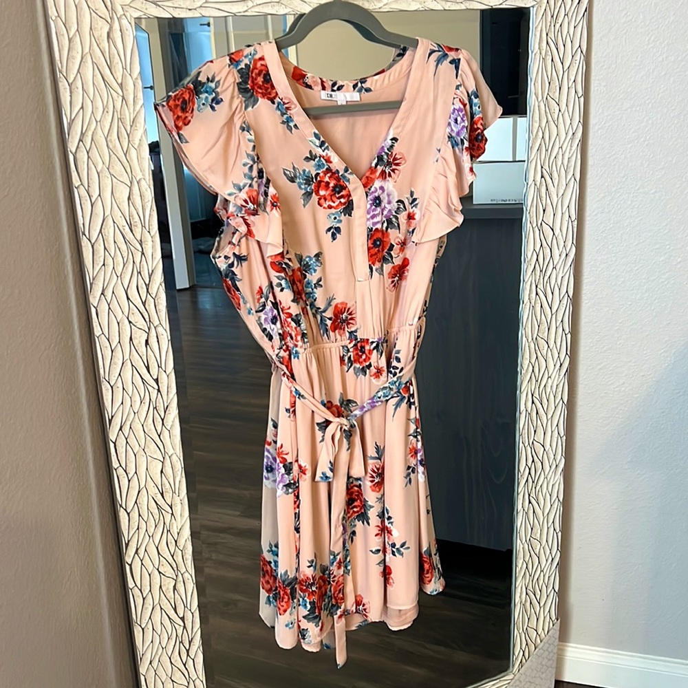 Coral empire waist dress with Floral print